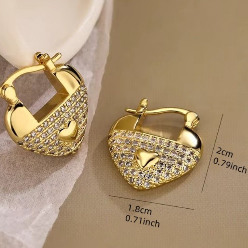 Heart Hoop Earrings with Zirconia Stones, KC Golden Plated